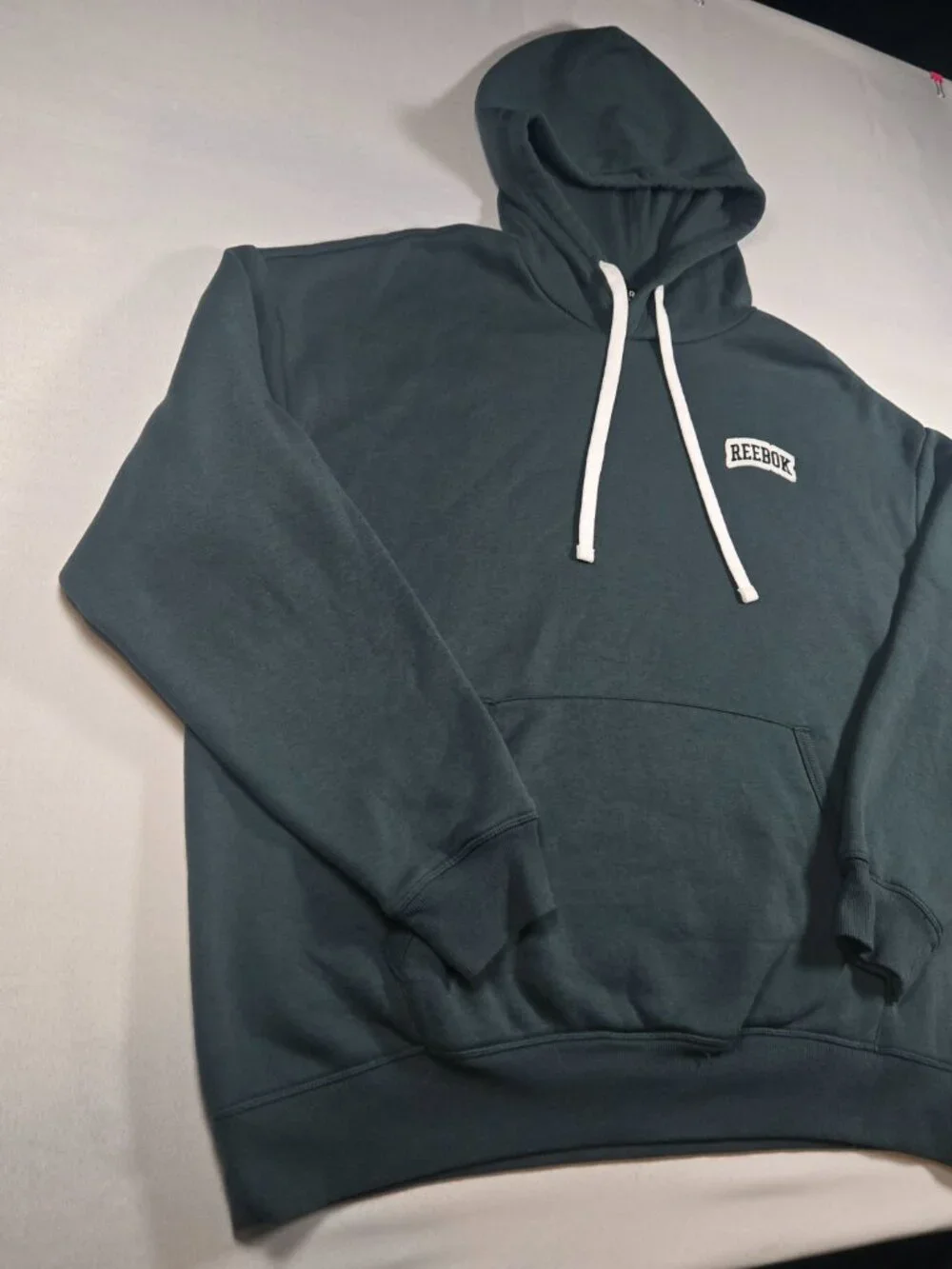 Reebok Pullover Hoodie Dark Teal Green Embroidered Logo Sweatshirt Size XL